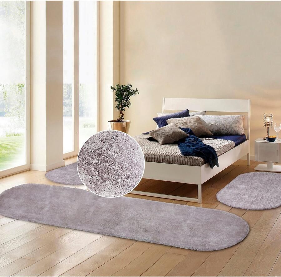 Bruno Banani Set slaapkamerkleedjes met hoge pool Dana tapijt klantenfavoriet unikleur microvezel gemakkelijk in onderhoud slaapkamerkleed slaapkamer