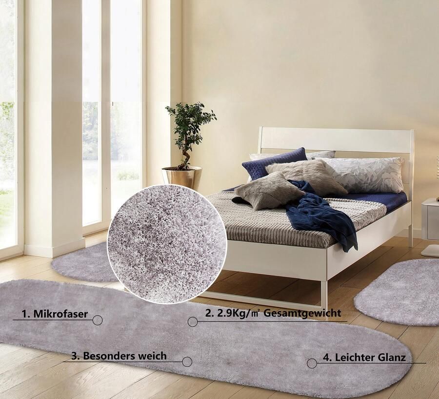 Bruno Banani Set slaapkamerkleedjes met hoge pool Dana tapijt klantenfavoriet unikleur microvezel gemakkelijk in onderhoud slaapkamerkleed slaapkamer - Foto 3