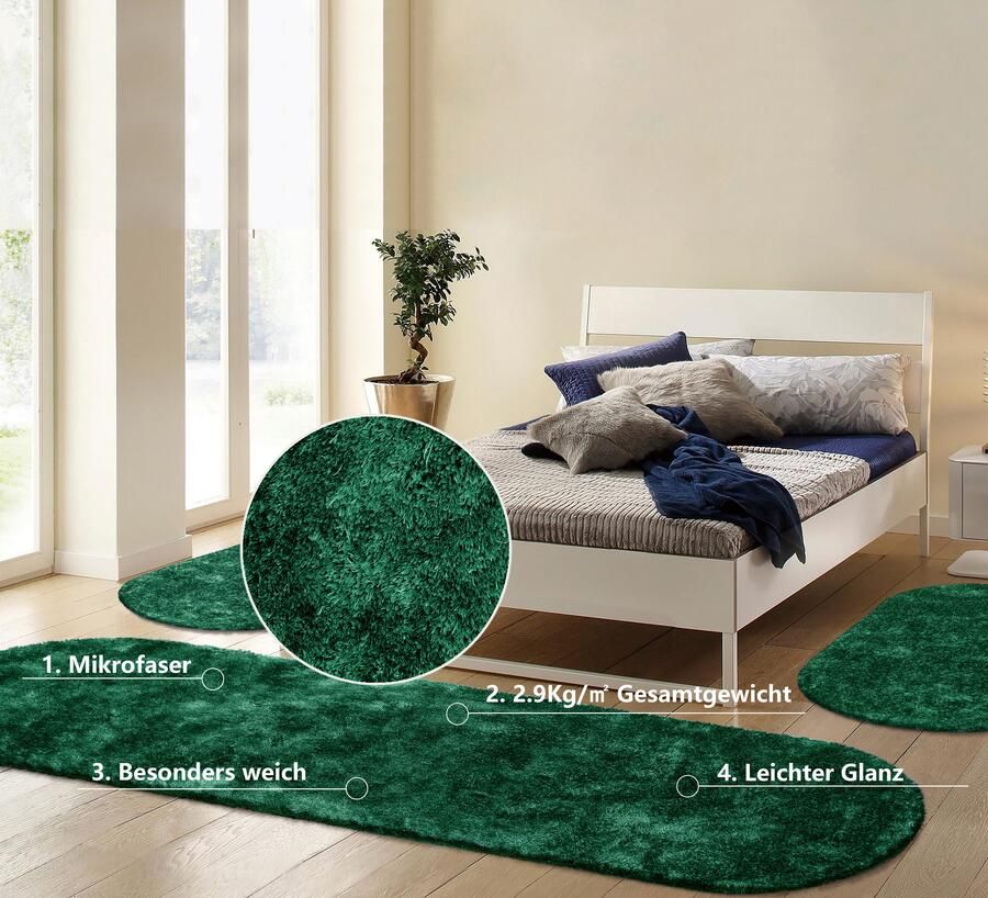 Bruno Banani Set slaapkamerkleedjes met hoge pool Dana tapijt klantenfavoriet unikleur microvezel gemakkelijk in onderhoud slaapkamerkleed slaapkamer