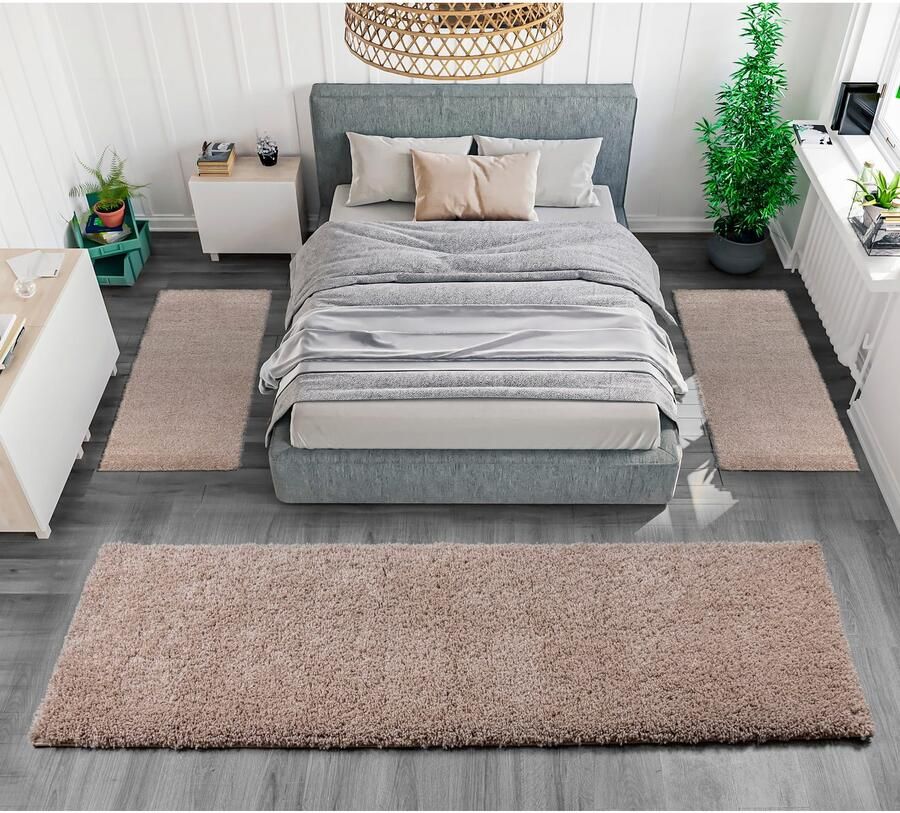 Bruno Banani Set slaapkamerkleedjes Shaggy Soft geweven unikleuren bijzonder zacht slaapkamerkleed loperset - Foto 3