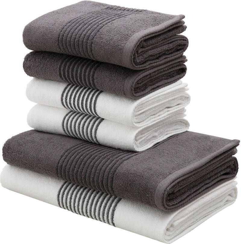 Bruno Banani Handdoekenset Jassen badlakens handdoeken met gestreepte rand 6-delig handdoekenset van 100% katoen (set 6-delig) - Foto 10