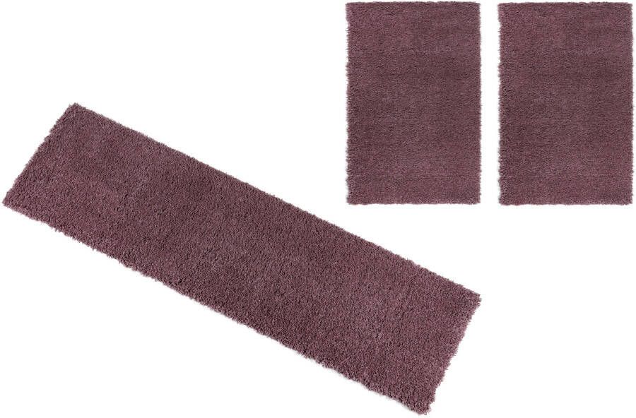 Bruno Banani Set slaapkamerkleedjes Shaggy Soft geweven unikleuren bijzonder zacht slaapkamerkleed loperset