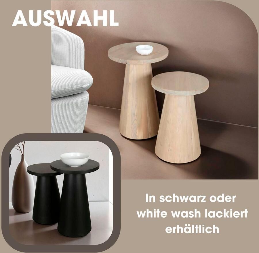 ByLIVING Bijzettafel Kegel uit massief hout in zwart of white wash verschillende maten - Foto 3