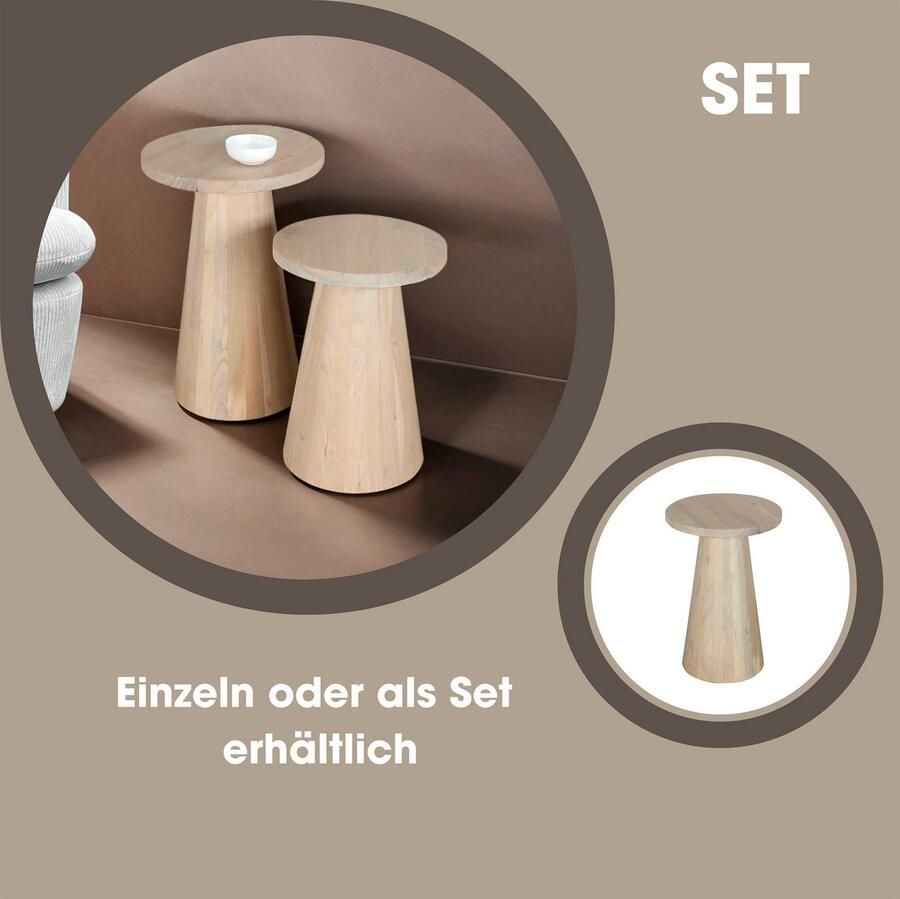 ByLIVING Bijzettafel Kegel uit massief hout in zwart of white wash verschillende maten (set)