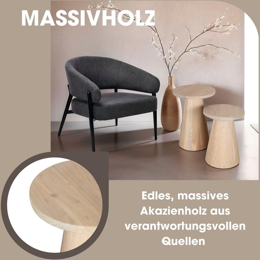 ByLIVING Bijzettafel Kegel uit massief hout in zwart of white wash verschillende maten (set) - Foto 2