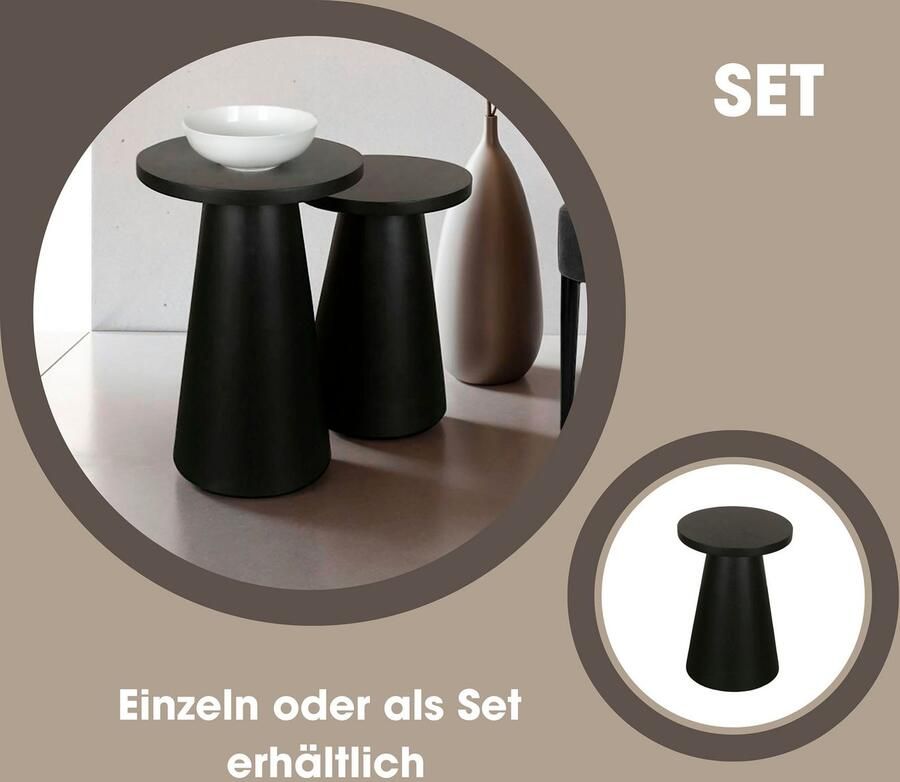 ByLIVING Bijzettafel Kegel uit massief hout in zwart of white wash verschillende maten - Foto 5