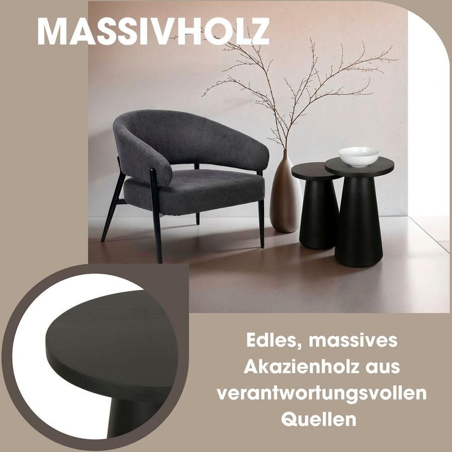 ByLIVING Bijzettafel Kegel uit massief hout in zwart of white wash verschillende maten - Foto 2