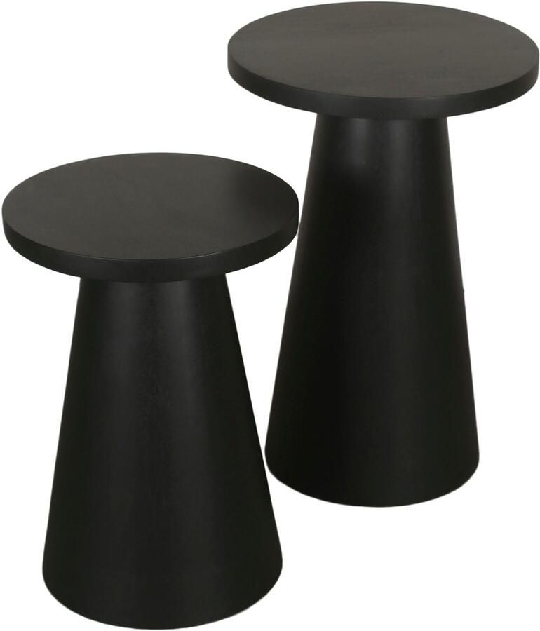 ByLIVING Bijzettafel Kegel uit massief hout in zwart of white wash verschillende maten (set) - Foto 6