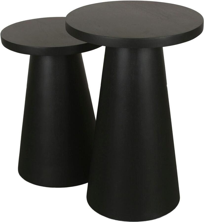 ByLIVING Bijzettafel Kegel uit massief hout in zwart of white wash verschillende maten (set) - Foto 3