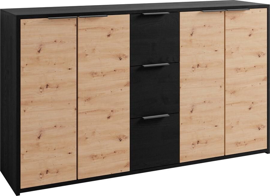 ByLIVING Dressoir Rimini Melamine eiken zwart en artisan eiken 3 lades 4 deuren - Foto 1