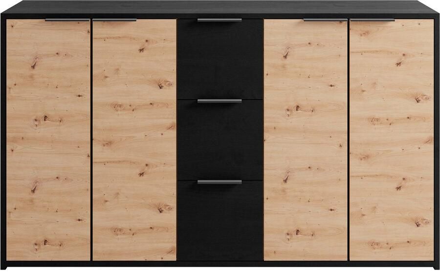 ByLIVING Dressoir Rimini Melamine eiken zwart en artisan eiken 3 lades 4 deuren - Foto 8