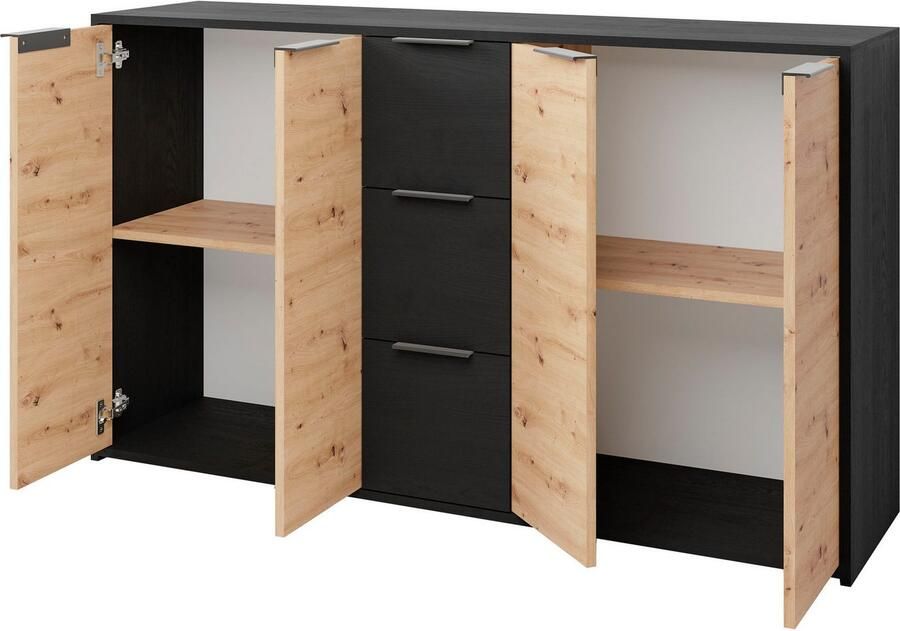 ByLIVING Dressoir Rimini Melamine eiken zwart en artisan eiken 3 lades 4 deuren - Foto 5