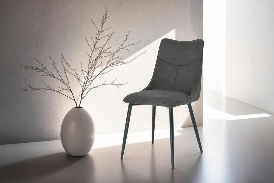 ByLIVING Eetkamerstoel Carlo Frame van metaal zwart keukenstoel geweven stofbekleding diverse kleuren (set)