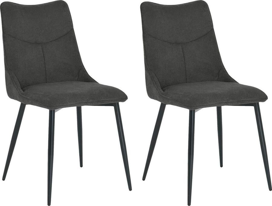 ByLIVING Eetkamerstoel Carlo Frame van metaal zwart keukenstoel geweven stofbekleding diverse kleuren (set) - Foto 3