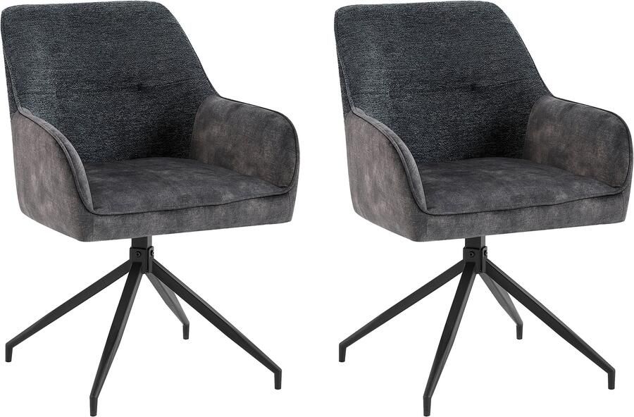 ByLIVING Eetkamerstoel Jacky set van 2 draaisstoel met pocketveren en moderne stofcombinatie (set 2 stuks)