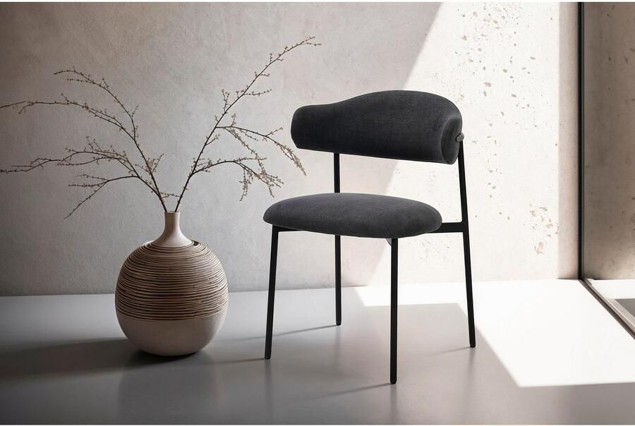 ByLIVING Eetkamerstoel Jersey (2-stuks set) Frame van metaal zwart keukenstoel geweven stofbekleding diverse kleuren (set) - Foto 8