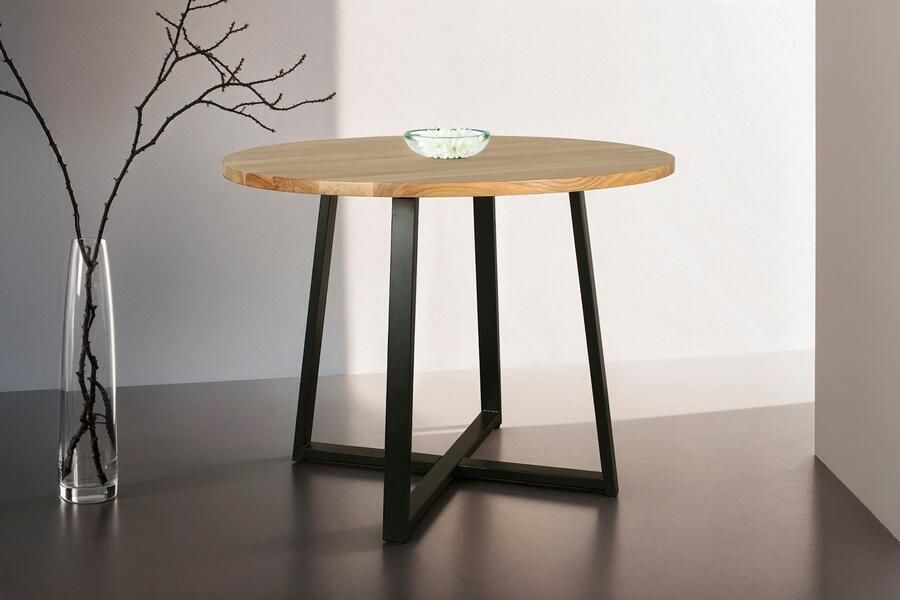 ByLIVING Eettafel Arrow met 2 5 cm dikke ronde massief houten tafelblad d 100 h 77 cm (1 stuk) - Foto 7