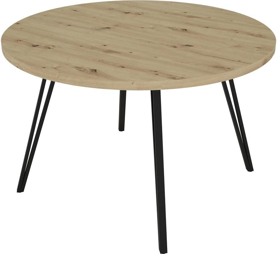 ByLIVING Eettafel MARTA met 120 cm ronde tafelblad in artisan eiklook en metalen poten (1 stuk) - Foto 5