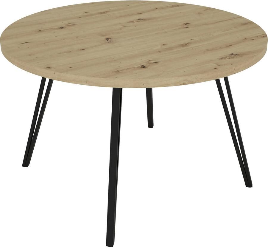 ByLIVING Eettafel MARTA met 120 cm ronde tafelblad in artisan eiklook en metalen poten (1 stuk) - Foto 1
