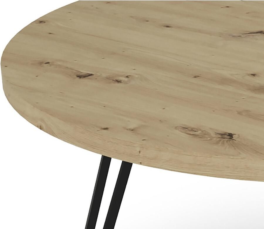 ByLIVING Eettafel MARTA met 120 cm ronde tafelblad in artisan eiklook en metalen poten (1 stuk) - Foto 2
