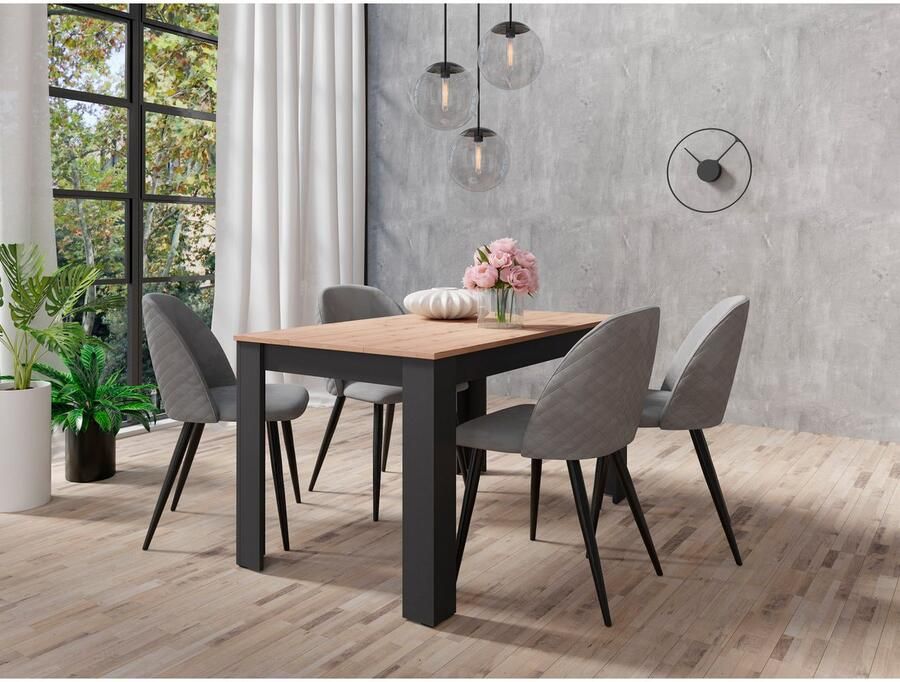 ByLIVING Eettafel Nori Keukentafel in eikenlook frame in antraciet of wit - Foto 2