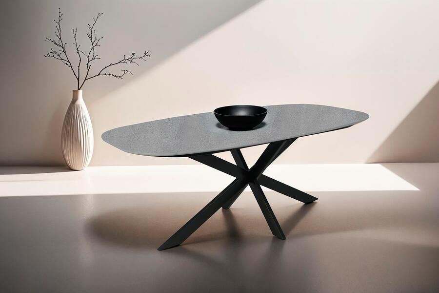 ByLIVING Eettafel Ovaal in bootvorm tafelblad in natuursteen-look grijs breedte 200 cm