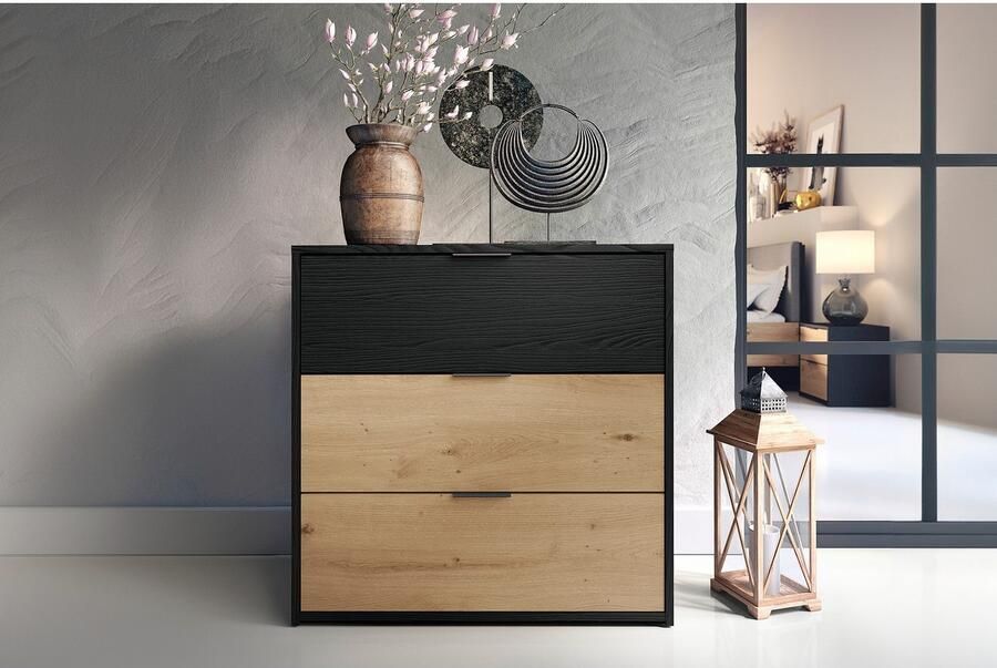 ByLIVING Ladekast Rimini Melamine eiken zwart en artisan eiken 3 lades breedte 80 cm - Foto 7