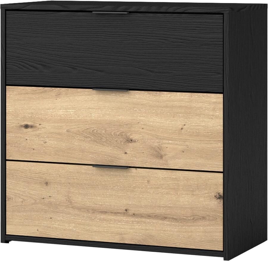 ByLIVING Ladekast Rimini Melamine eiken zwart en artisan eiken 3 lades breedte 80 cm - Foto 4