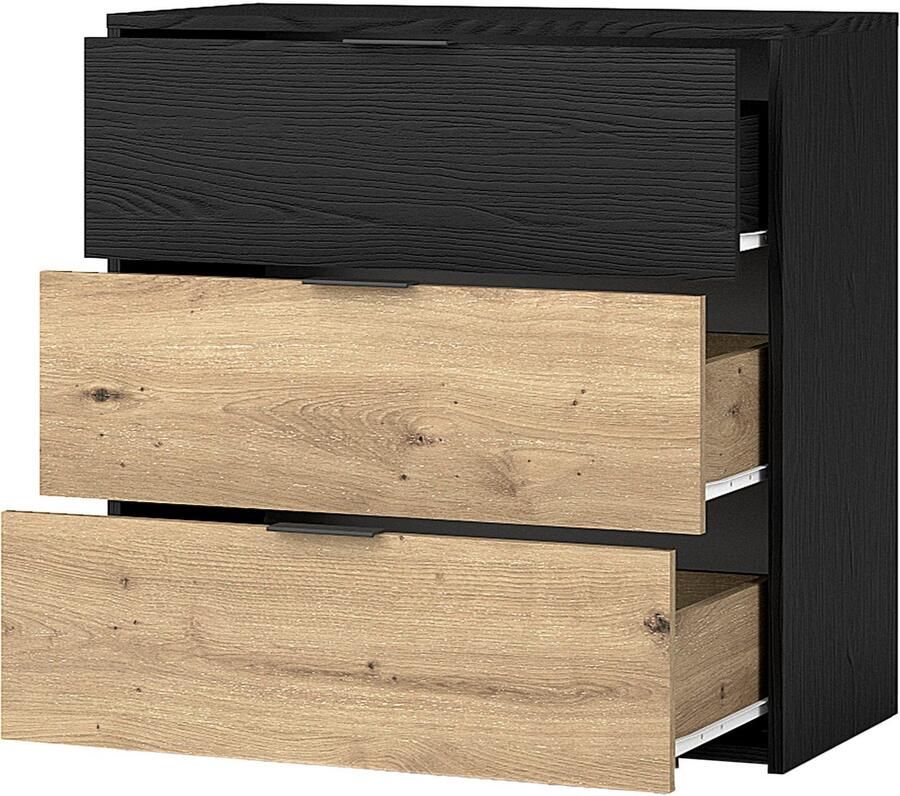 ByLIVING Ladekast Rimini Melamine eiken zwart en artisan eiken 3 lades breedte 80 cm - Foto 5