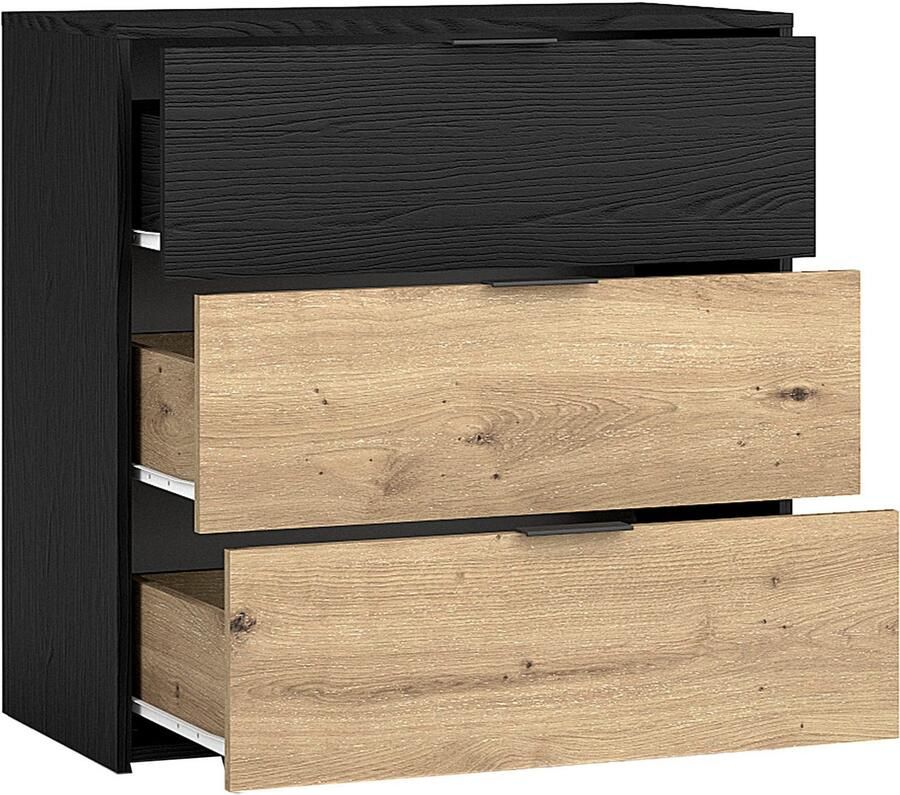 ByLIVING Ladekast Rimini Melamine eiken zwart en artisan eiken 3 lades breedte 80 cm - Foto 6