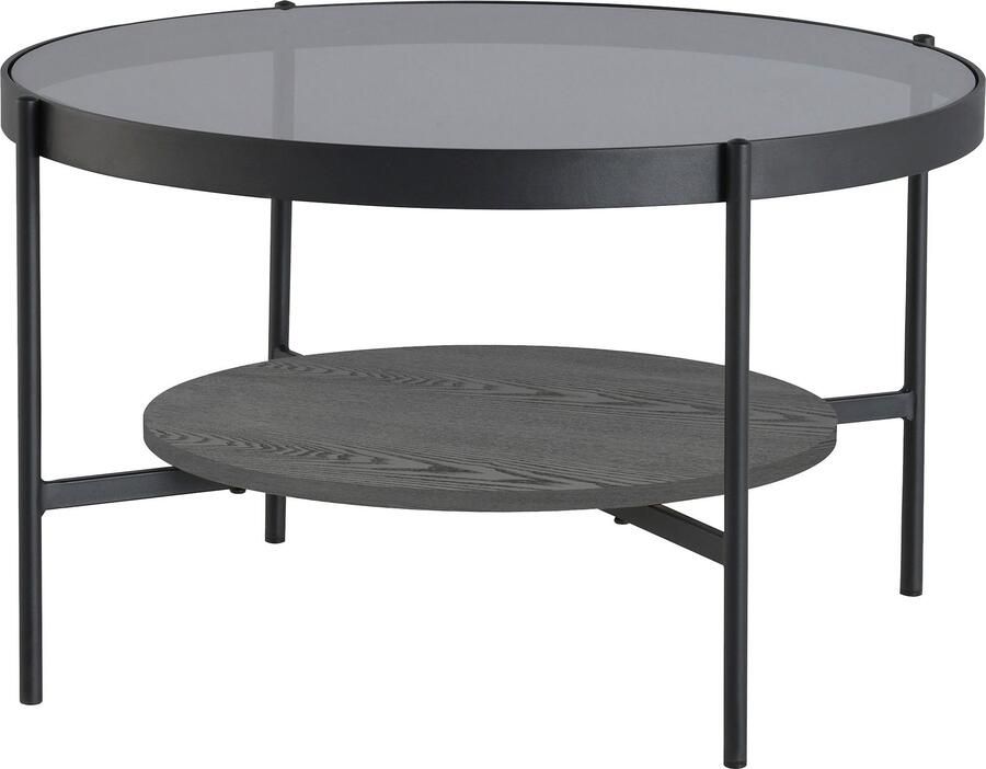 ByLIVING Salontafel Ohio met rookglas plank van echt houtfineer rond d 73 5 h 42 5 cm