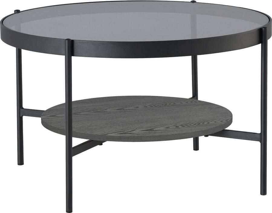 ByLIVING Salontafel Ohio met rookglas plank van echt houtfineer rond d 73 5 h 42 5 cm - Foto 2