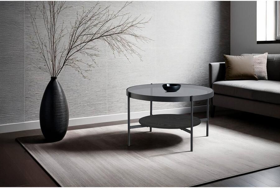 ByLIVING Salontafel Ohio met rookglas plank van echt houtfineer rond d 73 5 h 42 5 cm - Foto 8