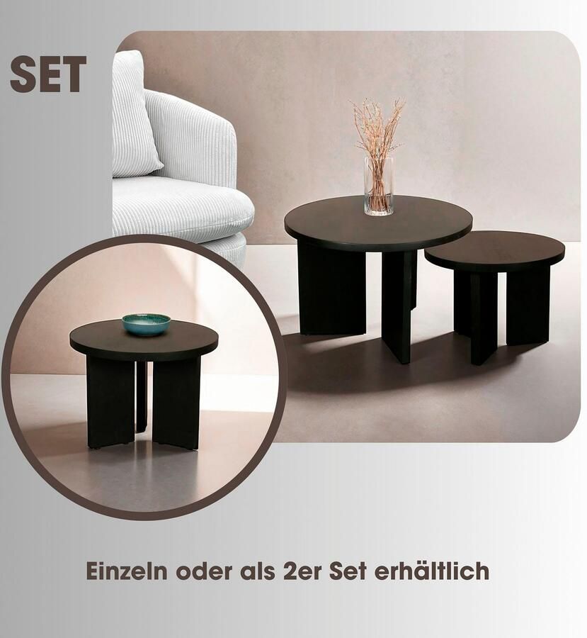 ByLIVING Salontafel Round uit 2 5 cm dik massief hout zwart afzonderlijk of in set verstelbaar (1 stuk) - Foto 3