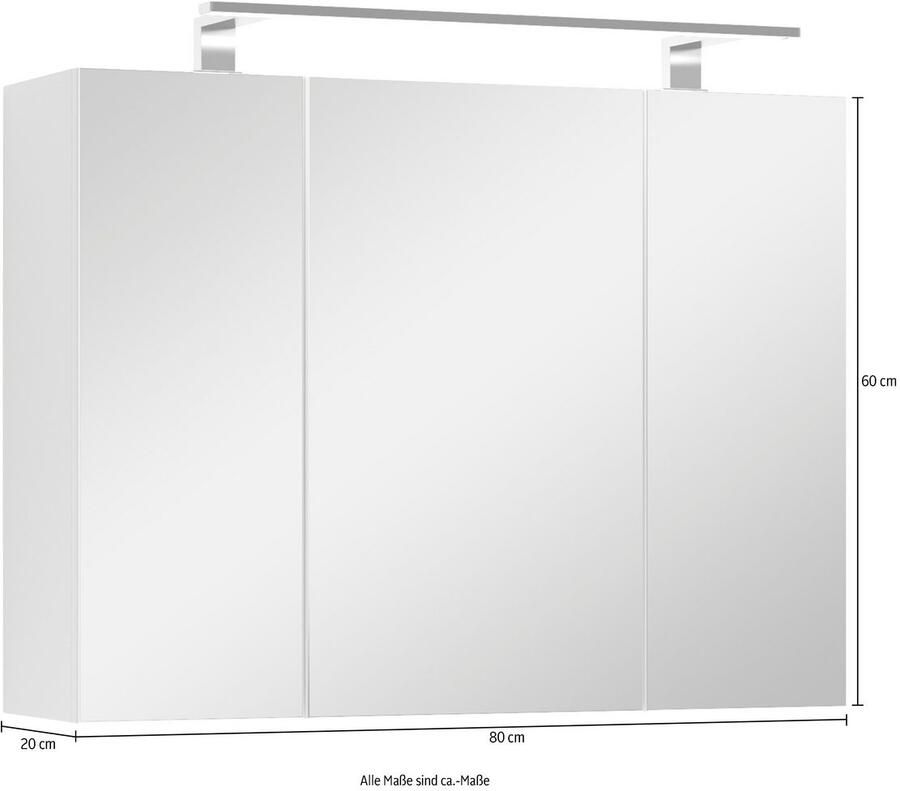 ByLIVING Spiegelkast Spree Breedte 80 cm 3-deurs met ledverlichting en schakelaar- stekkerdoos