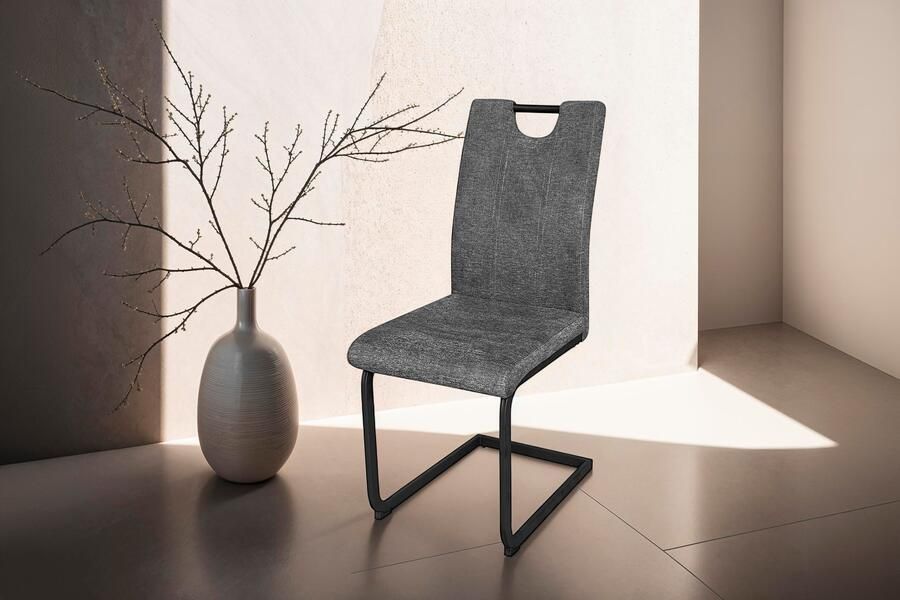 ByLIVING Vrijdragende stoel Banff met handgreep frame van zwart metaal keukenstoel diverse bekledingen (set) - Foto 12