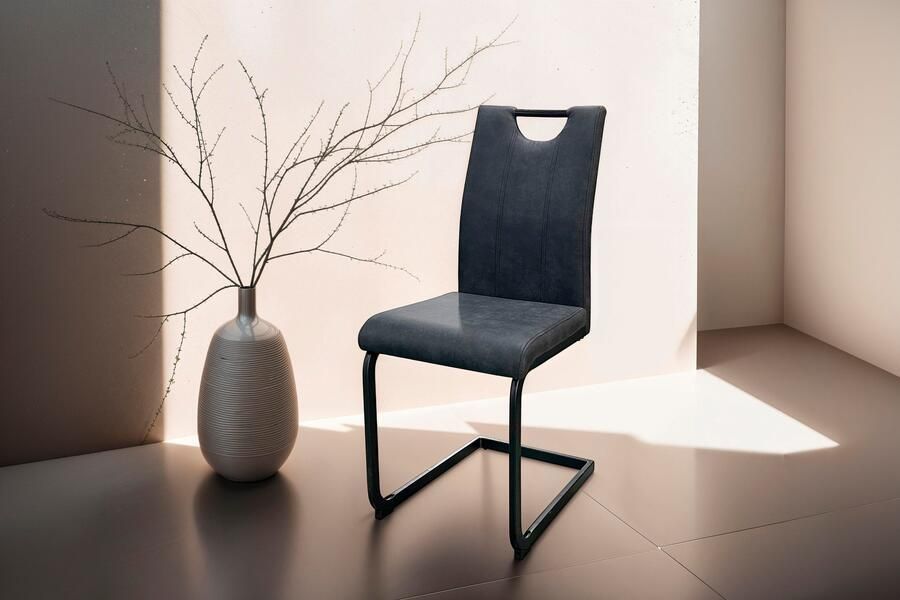 ByLIVING Vrijdragende stoel Banff met handgreep frame van zwart metaal keukenstoel diverse bekledingen (set) - Foto 12