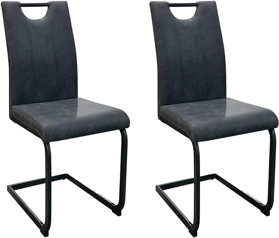 ByLIVING Vrijdragende stoel Banff met handgreep frame van zwart metaal keukenstoel diverse bekledingen (set) - Foto 3