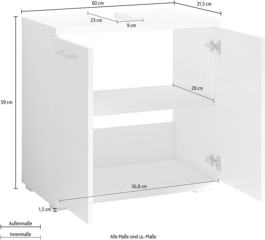 ByLIVING Wastafelonderkast Nebraska Breedte 60 cm met hoogglanslak en verchroomde metalen handgrepen - Foto 2