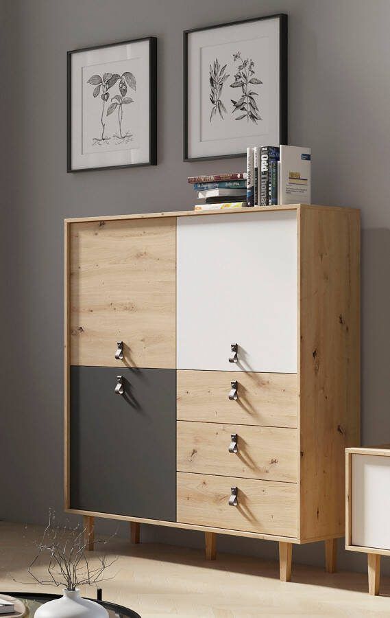 INOSIGN Highboard Bill met drie lades en drie deuren 120 cm breed met verstelbare legplanken massieve houten poten - Foto 7