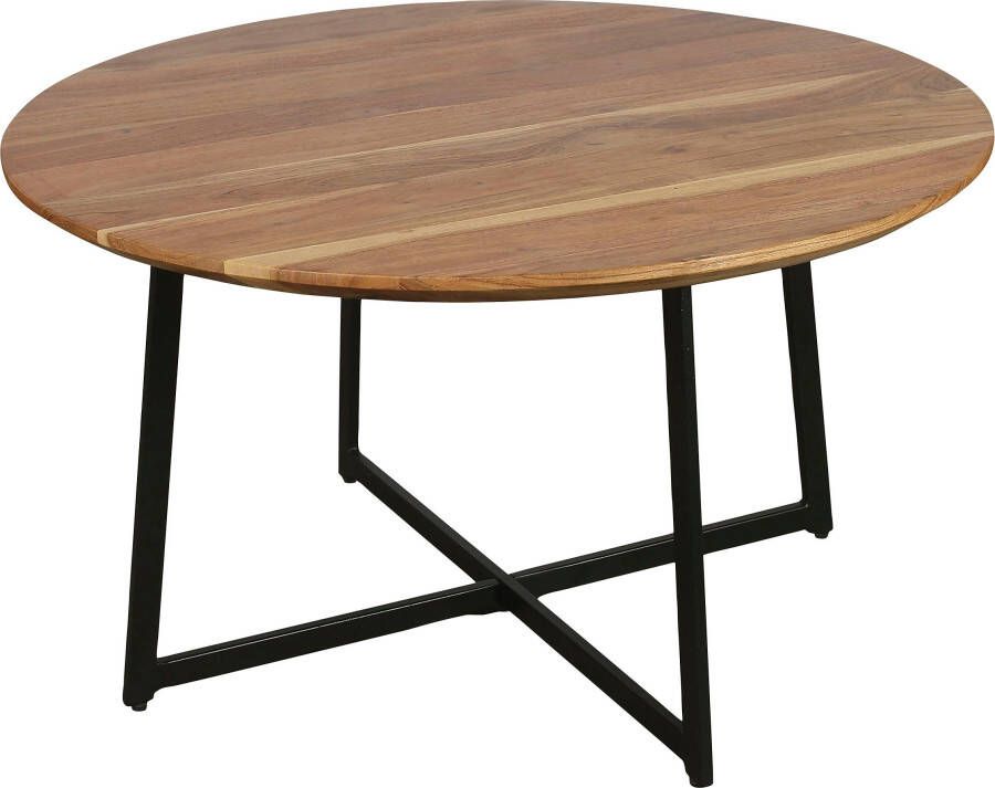 ByLIVING Salontafel Alina met massief acaciahout plaat en zwarte metalen frame rond 80 cm. - Foto 15