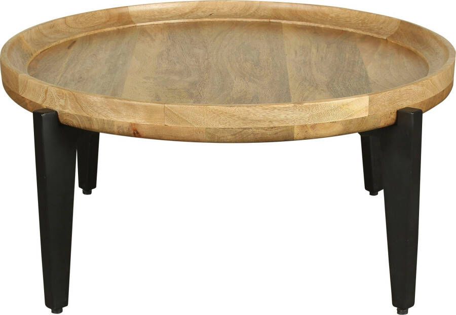 ByLIVING Salontafel Mila met massief mangohouten tafelblad en zwarte metalen poten rond 75 cm - Foto 11