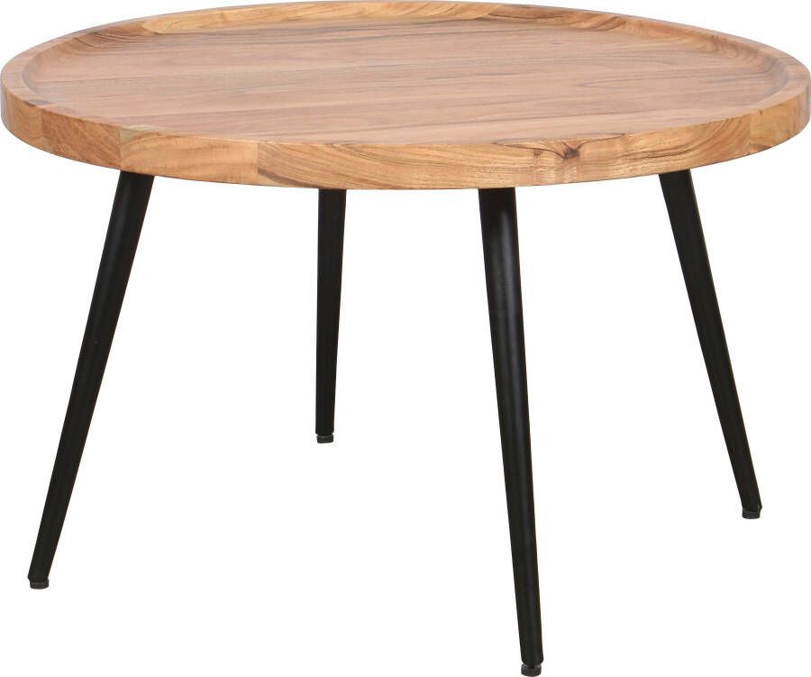ByLIVING Salontafel Romy met massief acaciahout plaat en zwarte metalen frame rond 75 cm - Foto 8