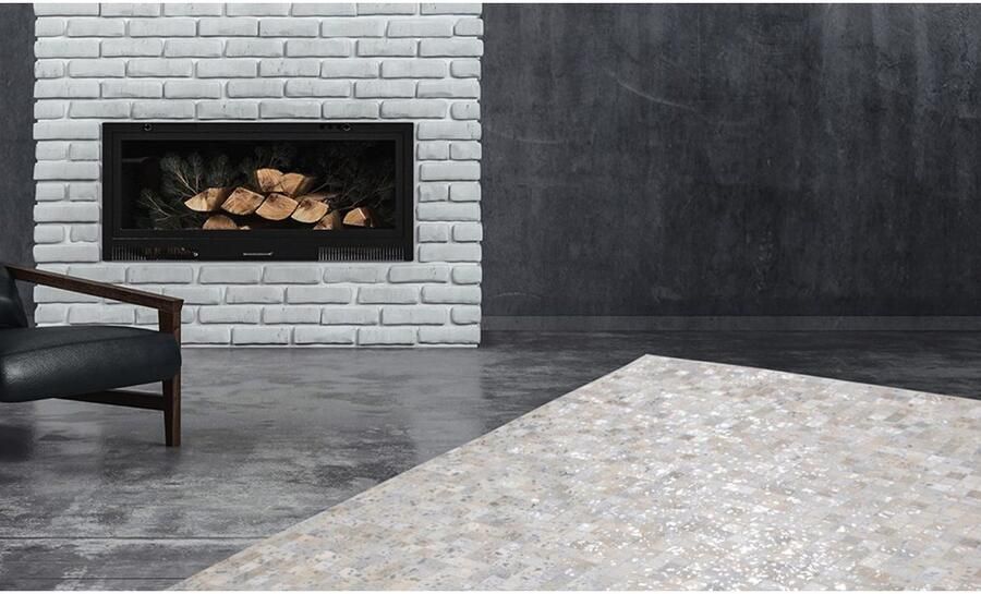 Kayoom Leren vloerkleed Rocket 110 vacht tapijt Patchwork echt leer individuele unieke stukken metallic applicaties - Foto 6