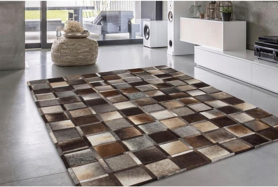 Kayoom Leren vloerkleed Lavish 410 Patchwork echt leer bont woonkamer - Foto 3