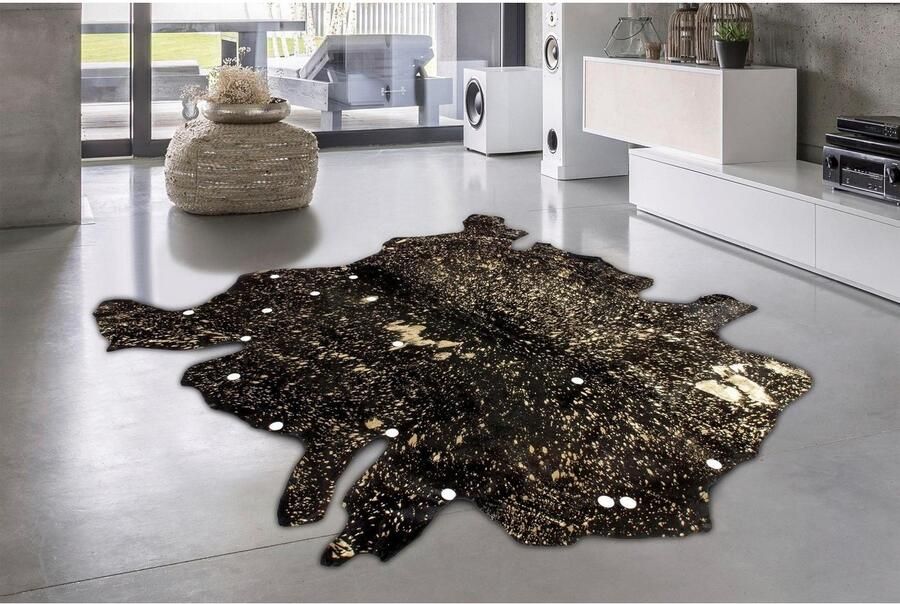Kayoom Leren vloerkleed Glam 110 100% rundleer ca. afmetingen accenten in zilverkleur goudkleur - Foto 3