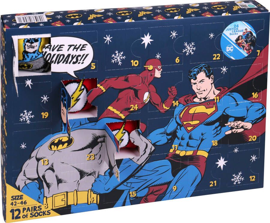 Capelli New York Adventskalender Kalender met 24 deuren 12 paar sokken van Superman Matman Marvel