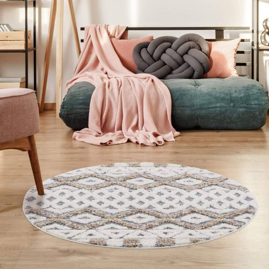 Carpet City Hoogpolig vloerkleed Focus 3050 Boho-vloerkleed bijzonder zacht 3D-effect ruitdessin