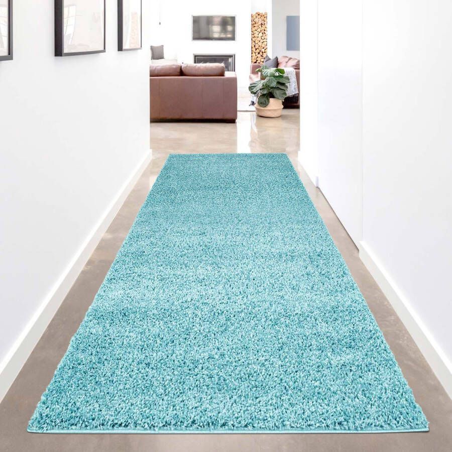 Carpet City Hoogpolige loper Shaggy Uni 500 Shaggy-vloerkleed unikleurig ideaal voor hal & entree lange pool zacht
