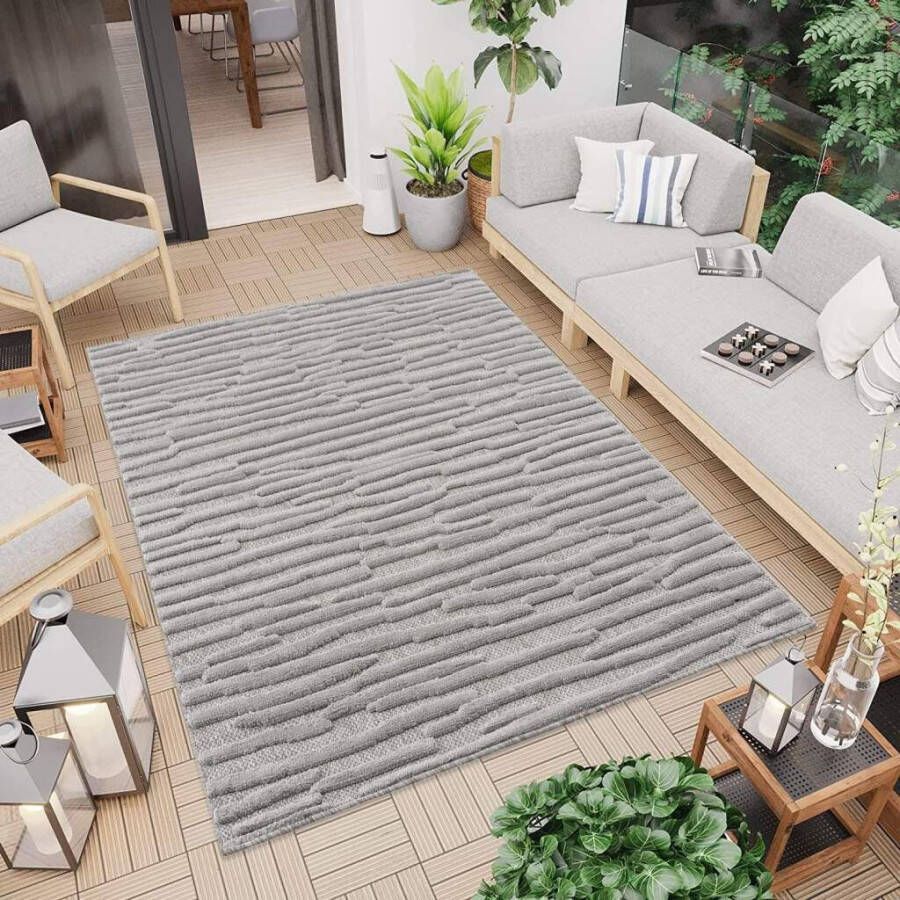 Carpet City Vloerkleed In-& Outdoorkleed Santorini 58394 3D-Effekt strepen Weerbestendig & uv-bestendig voor terras balkon keuken hal